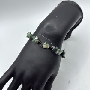 Elegant Green Moss Agate Chip Nugget Stone Bracelet Bangle Jewelry Boho MCM
